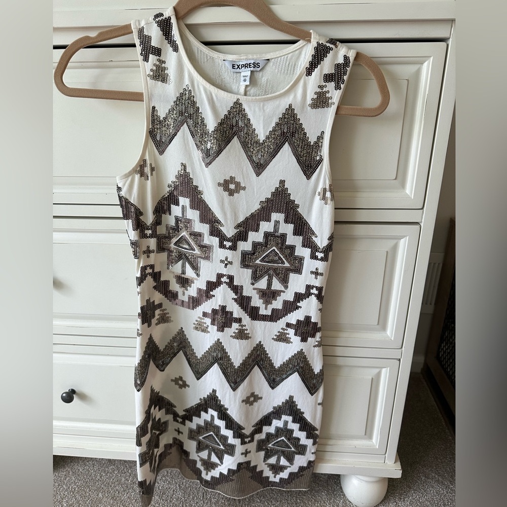 Express white and sequin dress, size XS, extra small